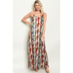 Tribal Striped Flower Bohemian Maxi Dress